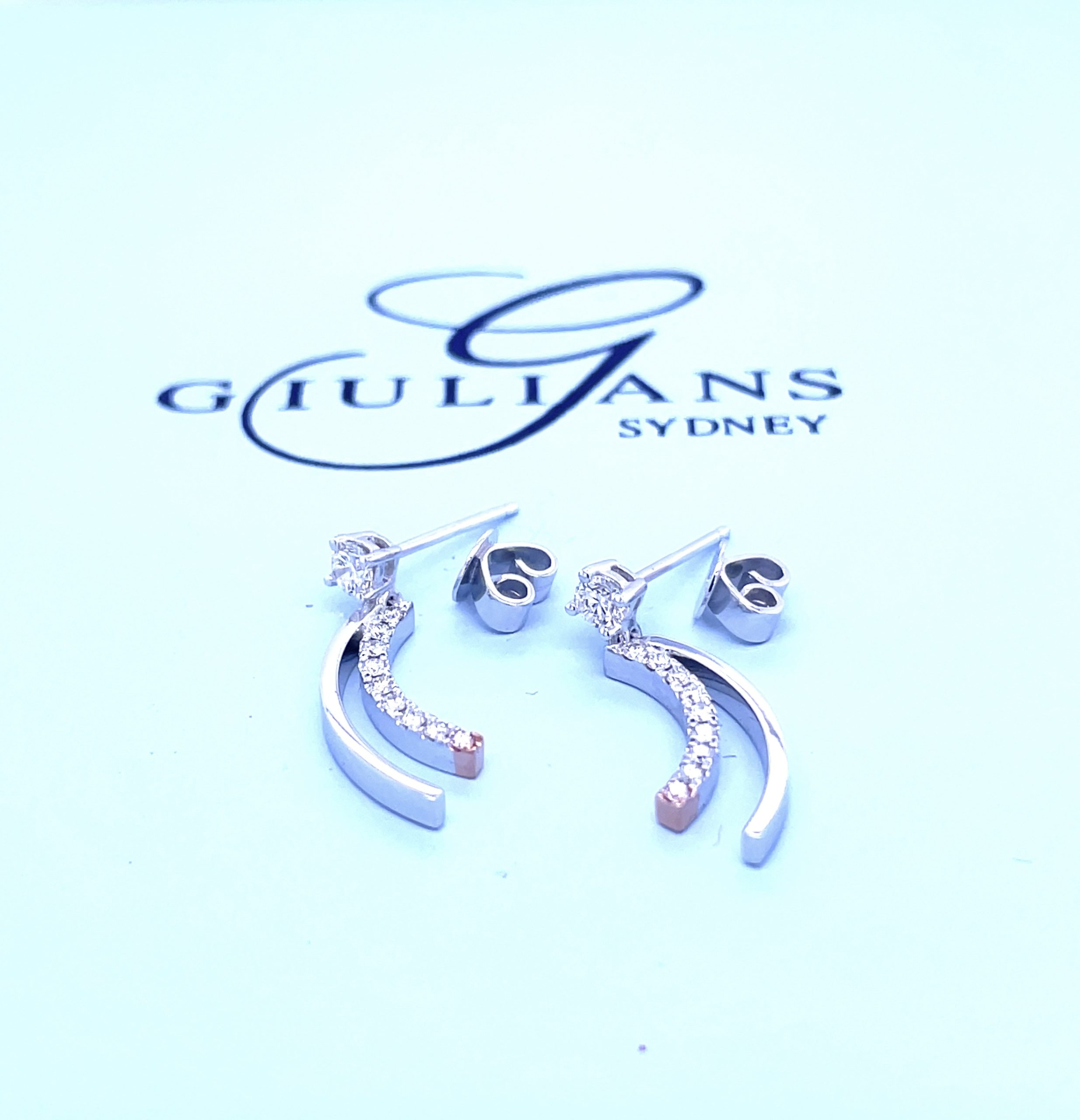 Desert Rose White and Pink Diamond Curved Drop Earrings - Image 3