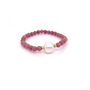 Yellow Gold, Australian South Sea Pearl and Rhodonite Bracelet