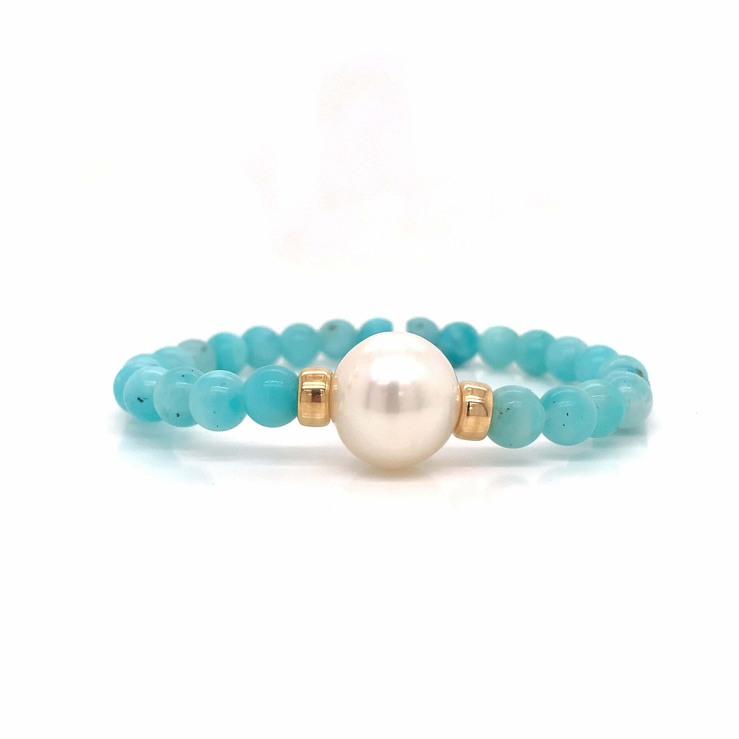 Yellow Gold, Australian South Sea Pearl and Amazonite Bracelet