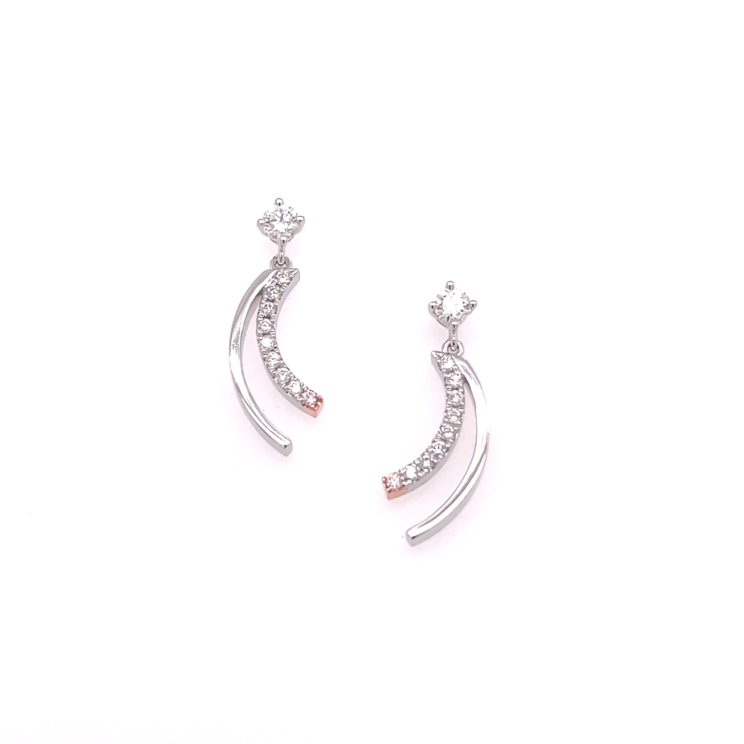 Desert Rose White and Pink Diamond Curved Drop Earrings