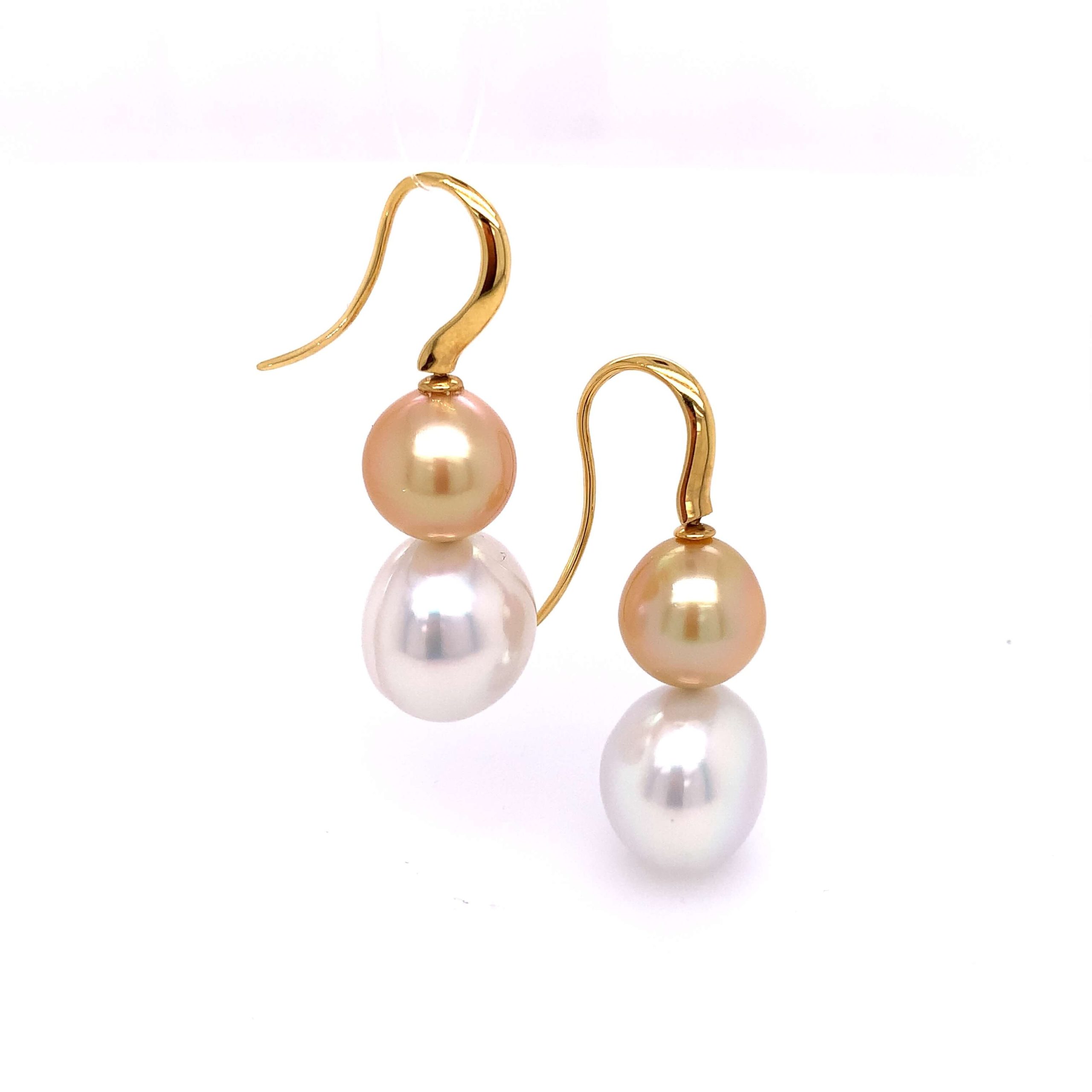 White and Gold Australian South Sea Pearl Earrings - Image 2