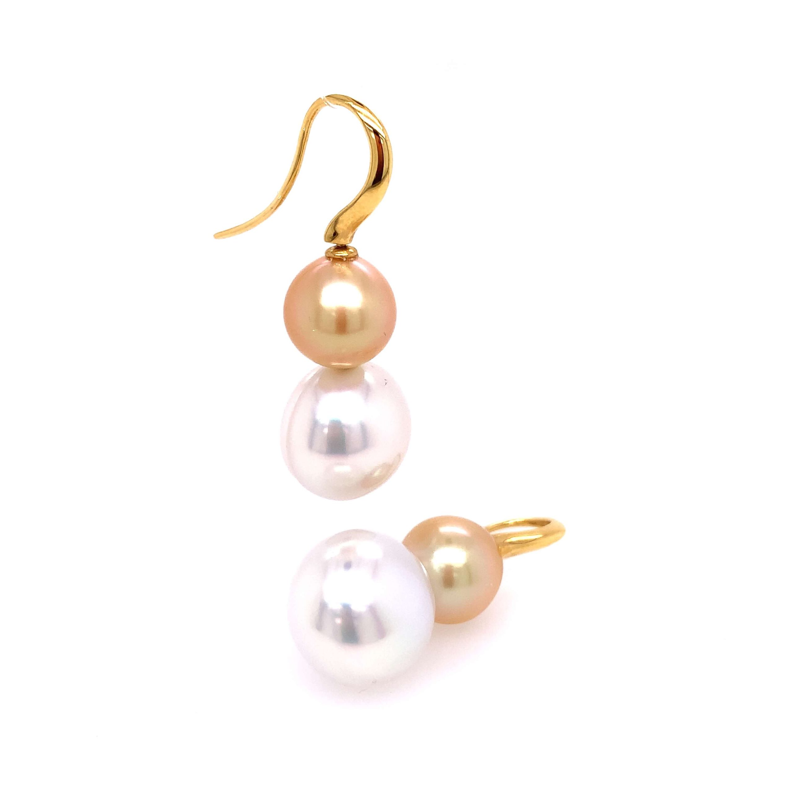 White and Gold Australian South Sea Pearl Earrings - Image 3