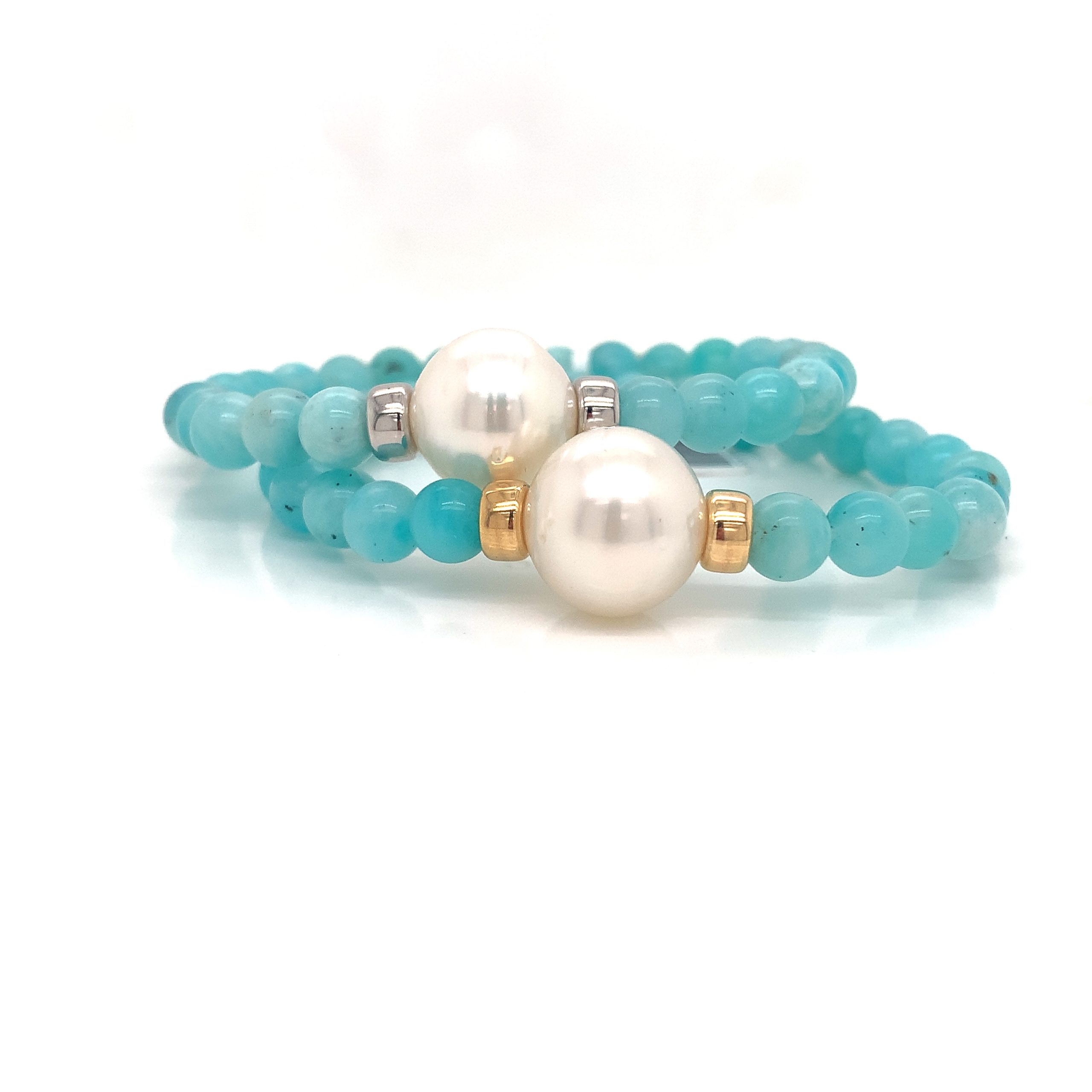 Yellow Gold, Australian South Sea Pearl and Amazonite Bracelet - Image 2