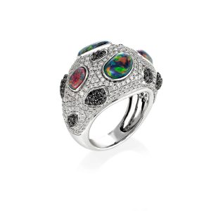 Black Opal, Black and White Diamond Ring
