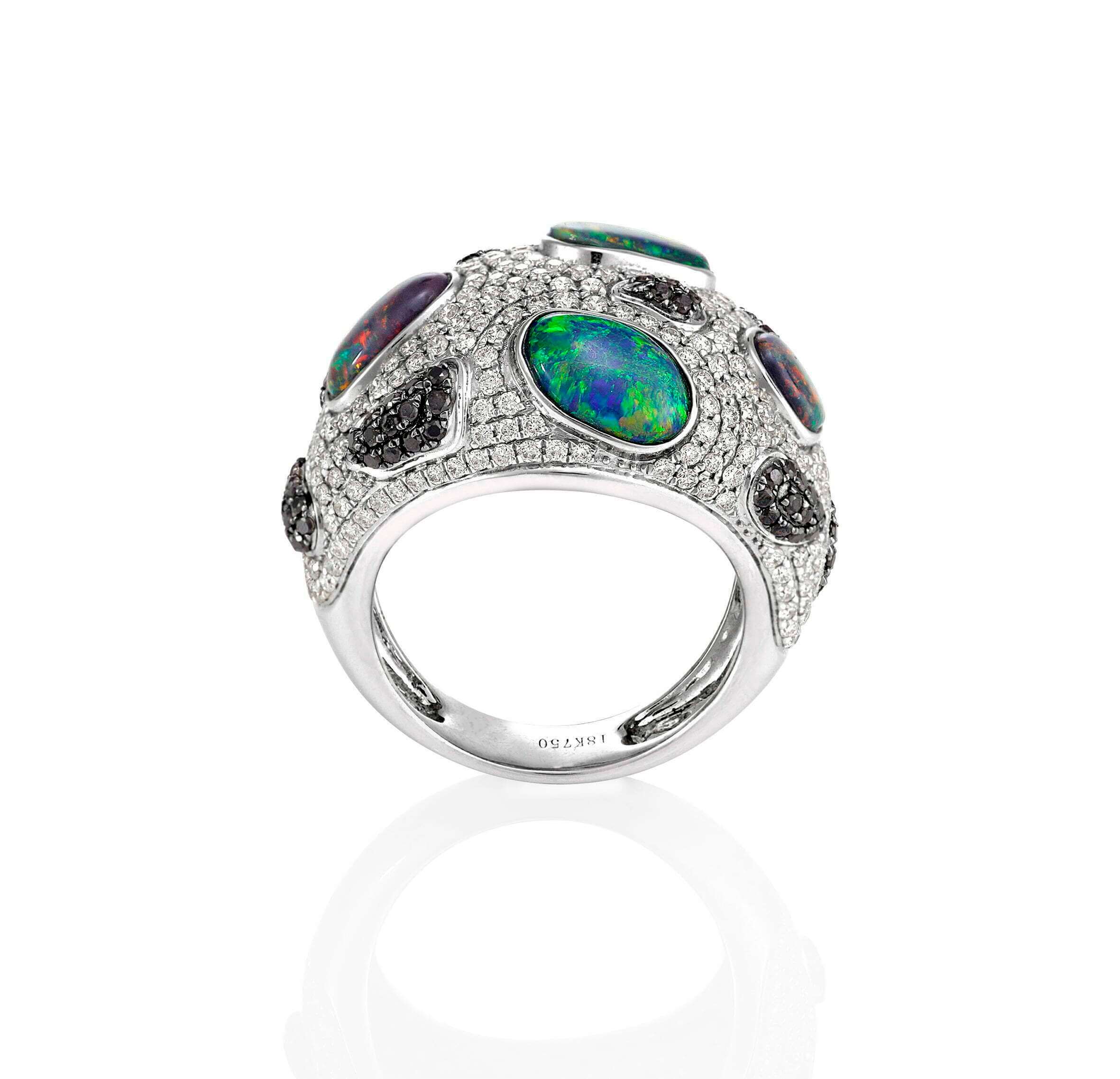Black Opal, Black and White Diamond Ring - Image 4