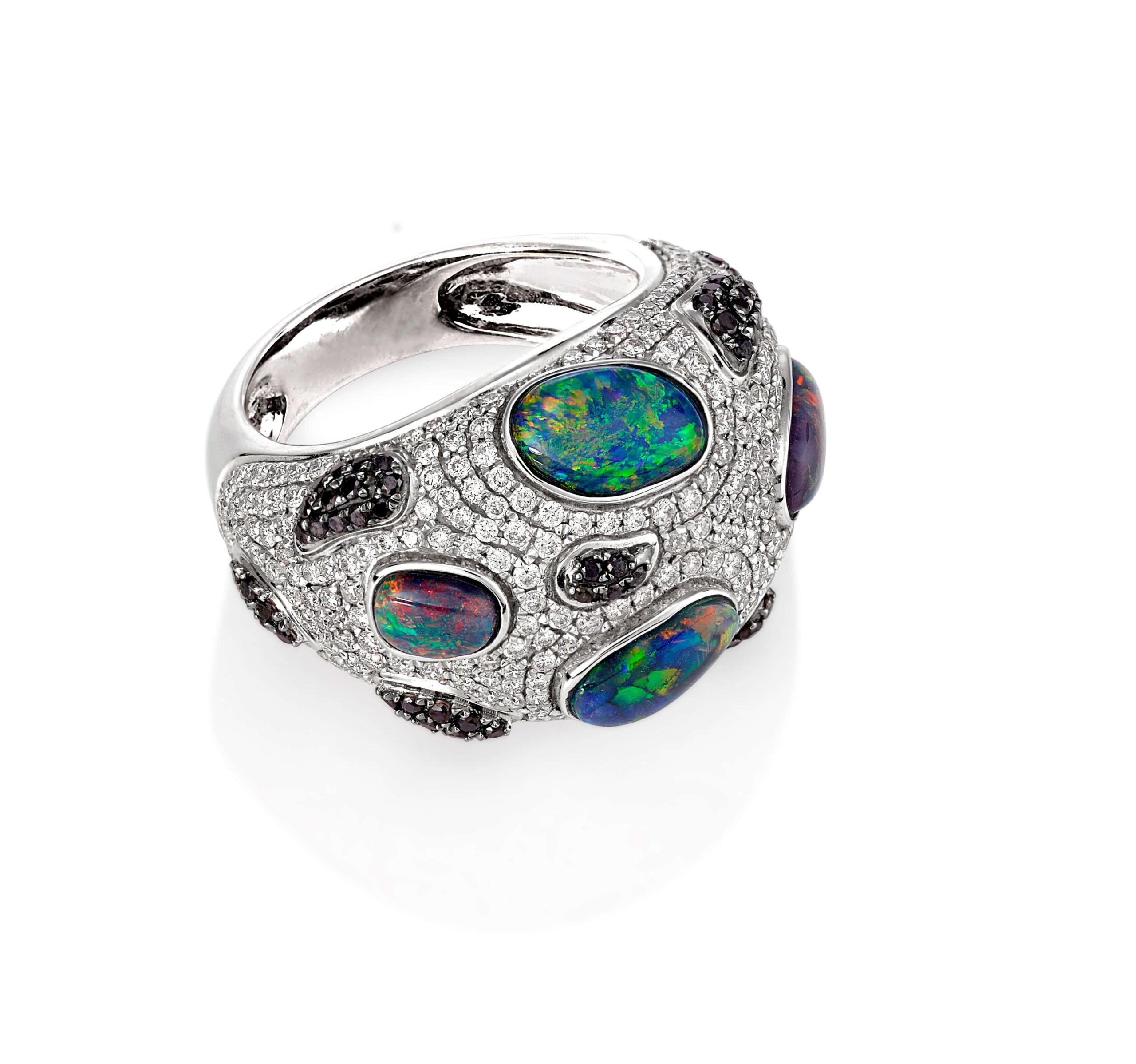 Black Opal, Black and White Diamond Ring - Image 3
