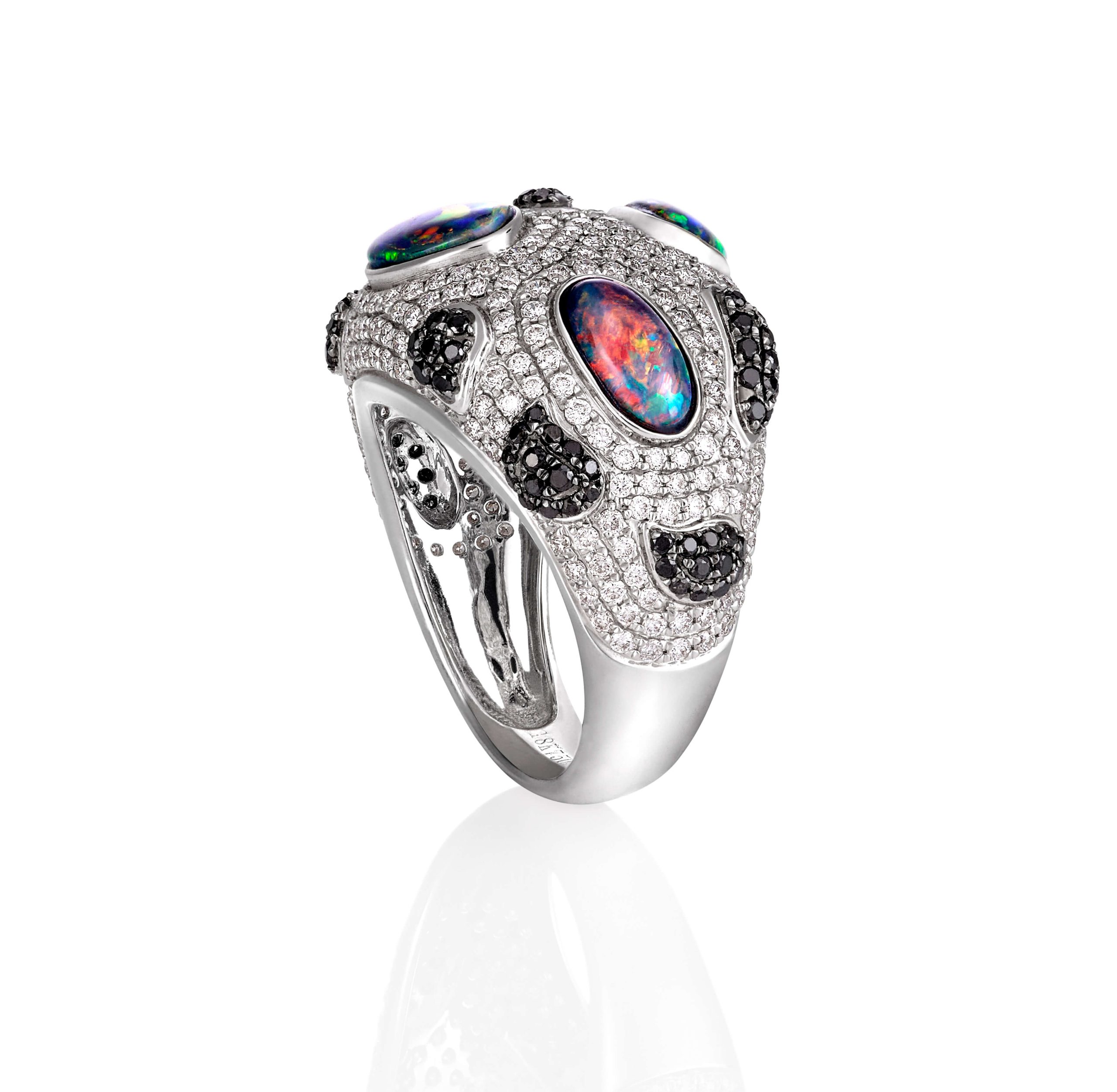 Black Opal, Black and White Diamond Ring - Image 5