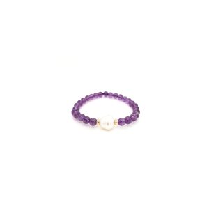 Yellow Gold, Australian South Sea Pearl and Dark Amethyst Bracelet