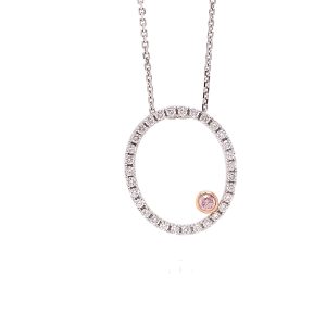 Desert Rose Pink and White Diamond Oval Pendant