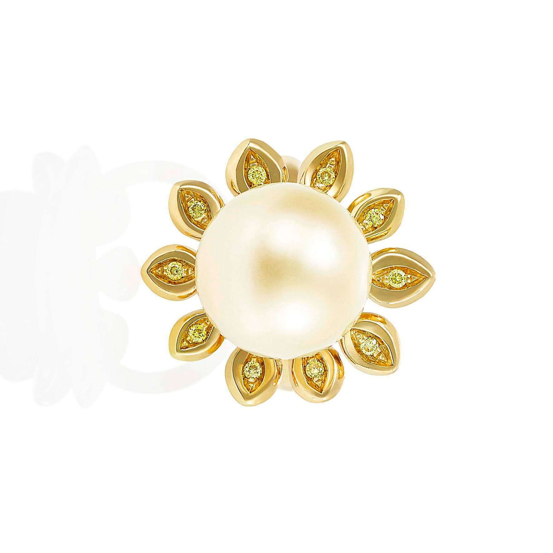 Gold South Sea Pearl and Yellow Diamond Ring - Image 2