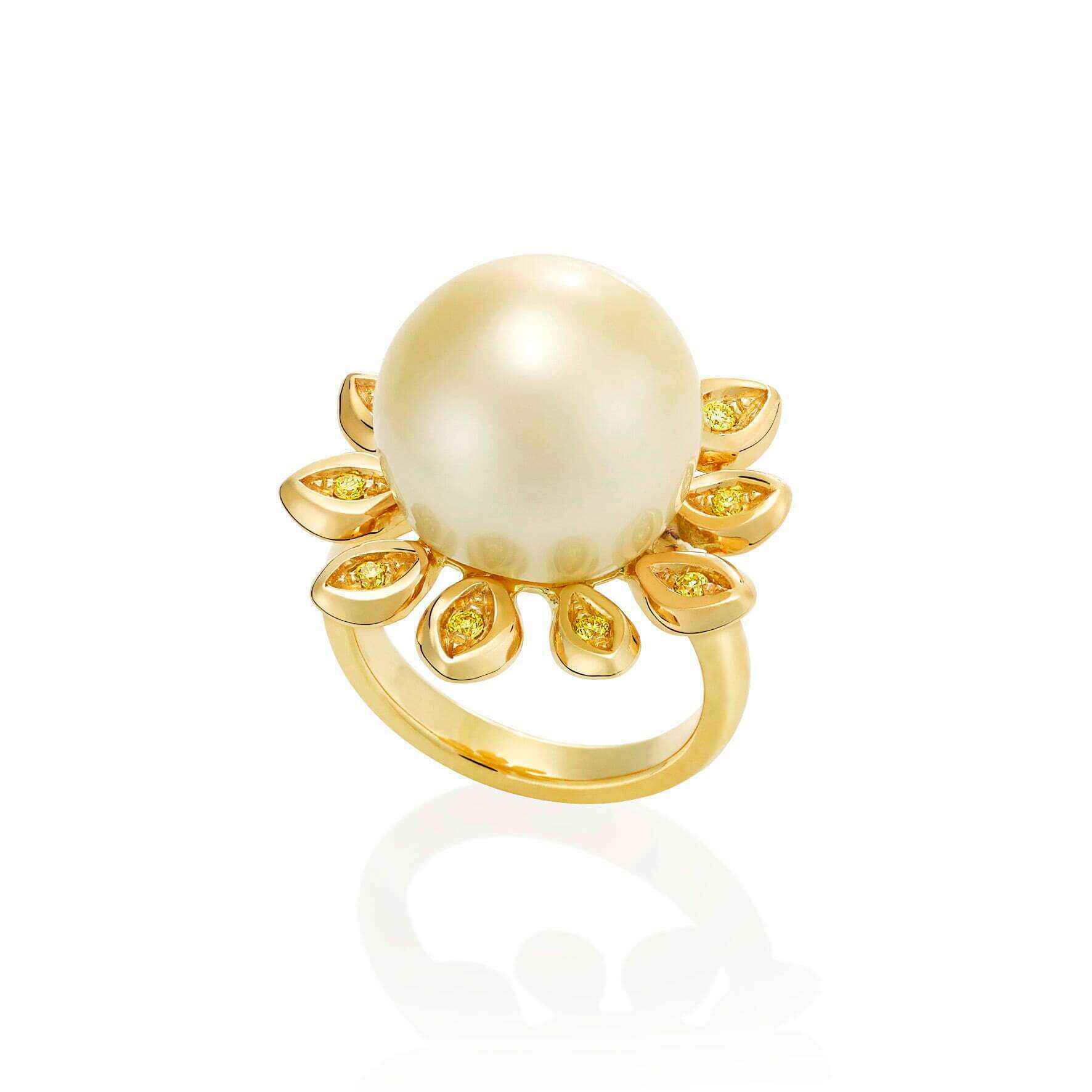 Gold South Sea Pearl and Yellow Diamond Ring - Image 6