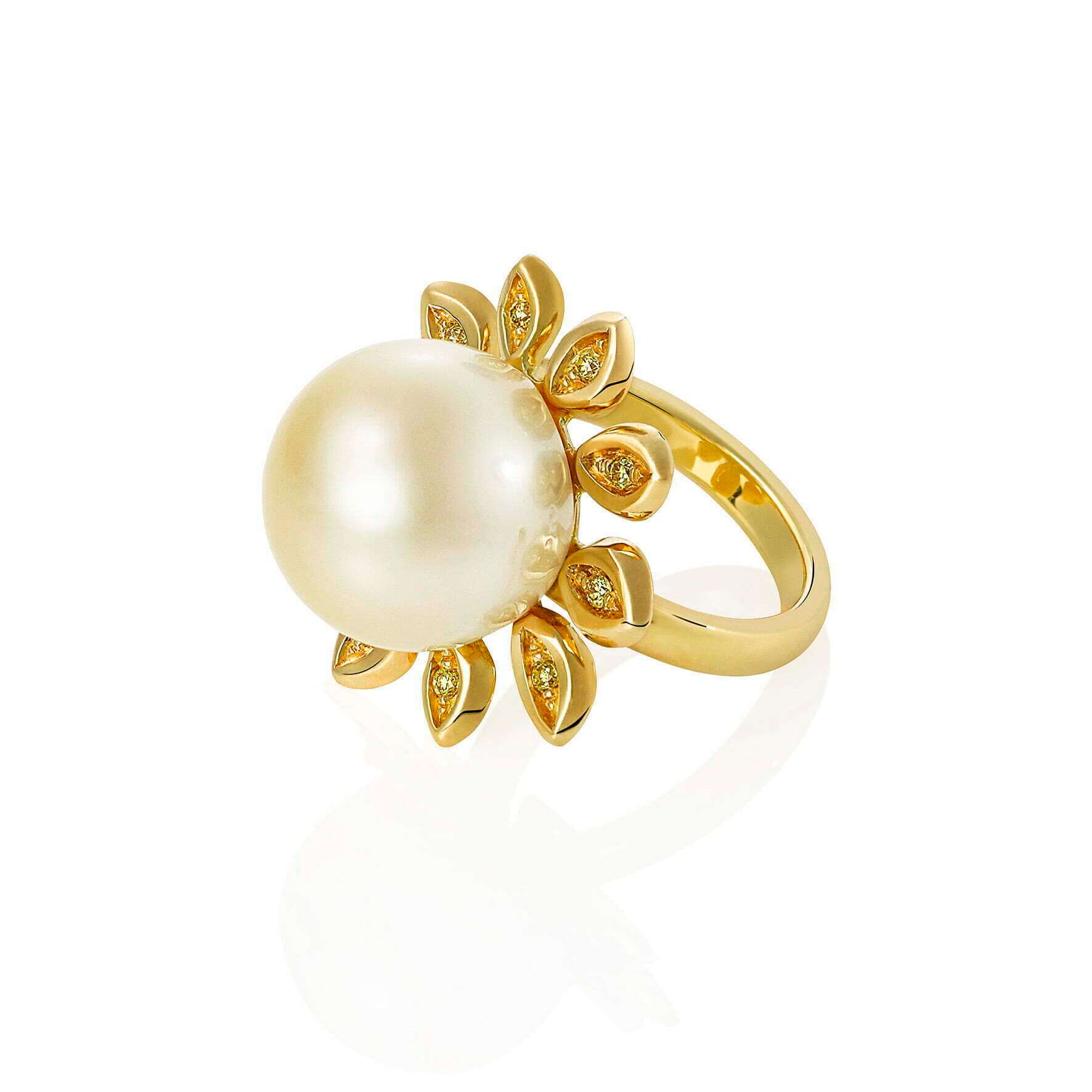 Gold South Sea Pearl and Yellow Diamond Ring - Image 5