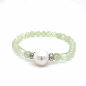 White Gold, Australian South Sea Pearl and Prehnite Bracelet