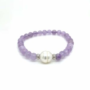 White Gold, Australian South Sea Pearl and Lavender Amethyst Bracelet