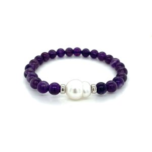 White Gold, Australian South Sea Pearl and Dark Amethyst Bracelet