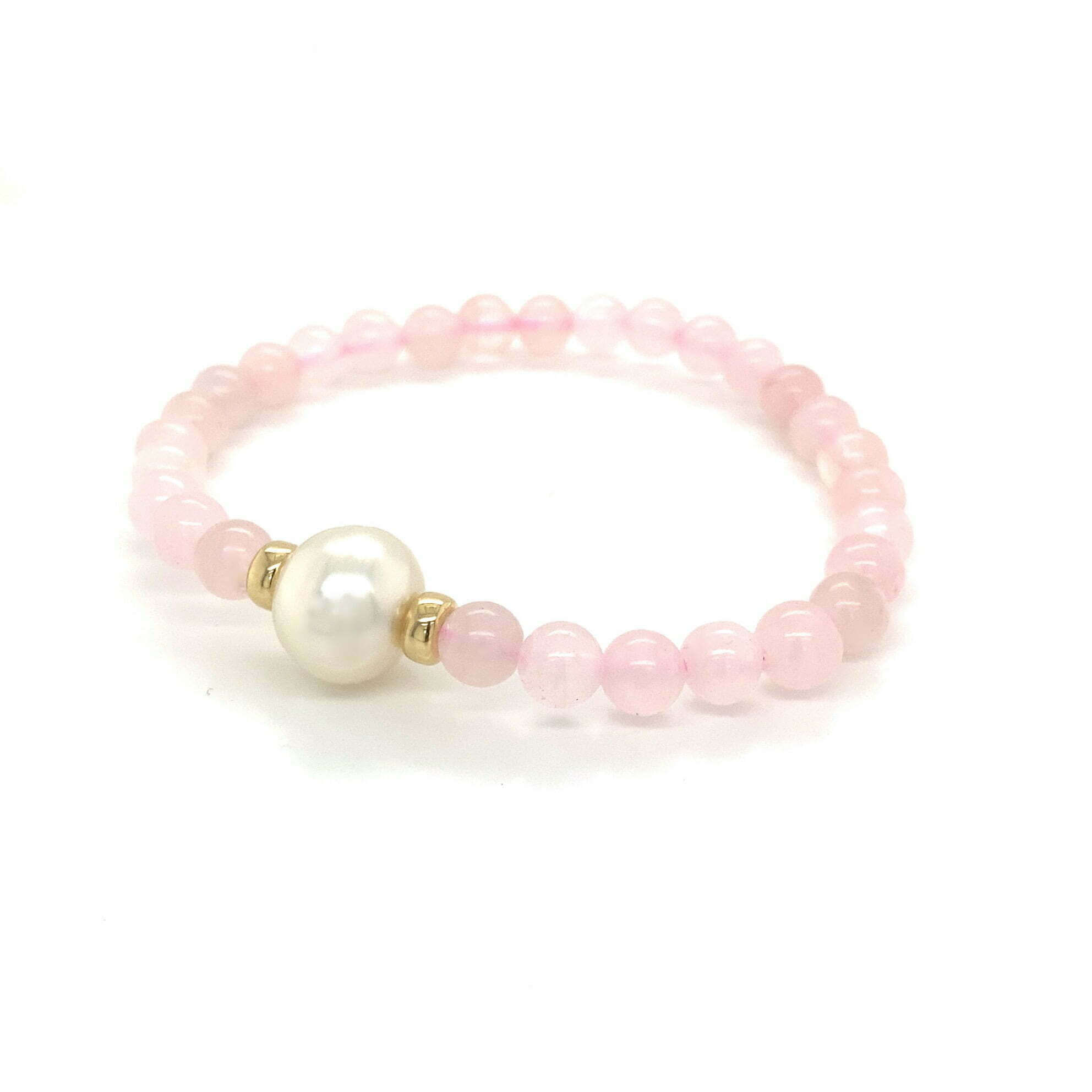 Yellow Gold, Australian South Sea Pearl and Rose Quartz Bracelet - Image 4