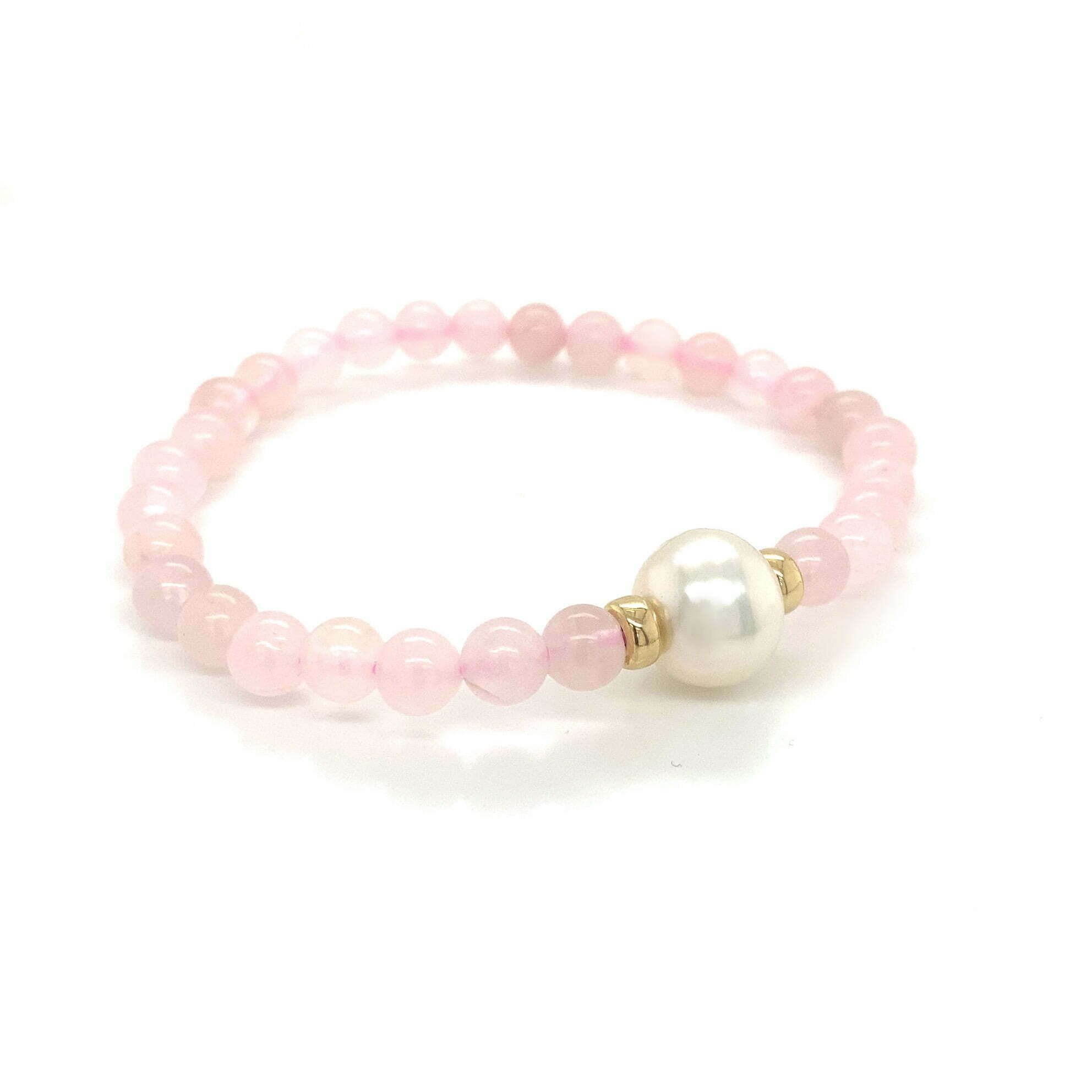 Yellow Gold, Australian South Sea Pearl and Rose Quartz Bracelet - Image 3