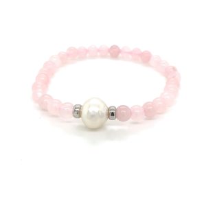 White Gold, Australian South Sea Pearl and Rose Quartz Bracelet