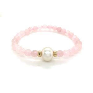 Yellow Gold, Australian South Sea Pearl and Rose Quartz Bracelet