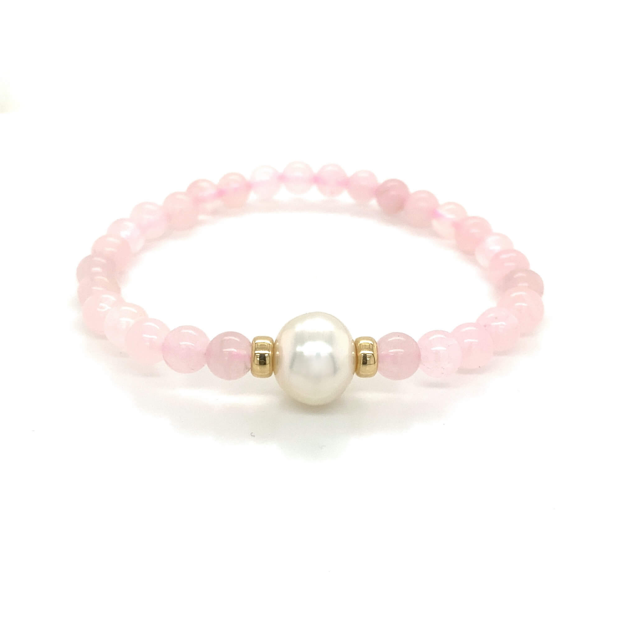 Yellow Gold, Australian South Sea Pearl and Rose Quartz Bracelet