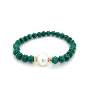 Yellow Gold, Australian South Sea Pearl and Malachite Bracelet