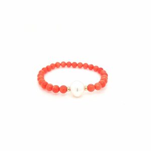 Yellow Gold, Australian South Sea Pearl and Orange Coral Bracelet