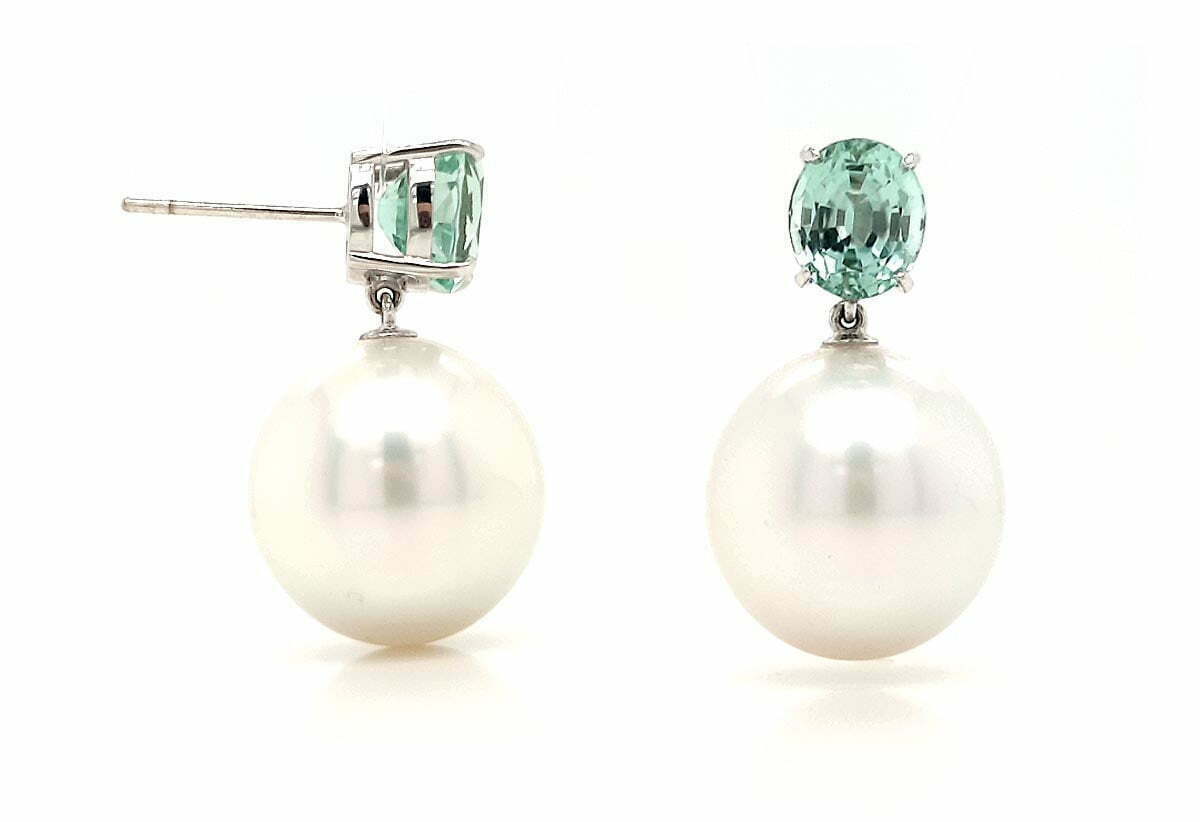 South Sea Pearl and Tourmaline Earrings - Image 3
